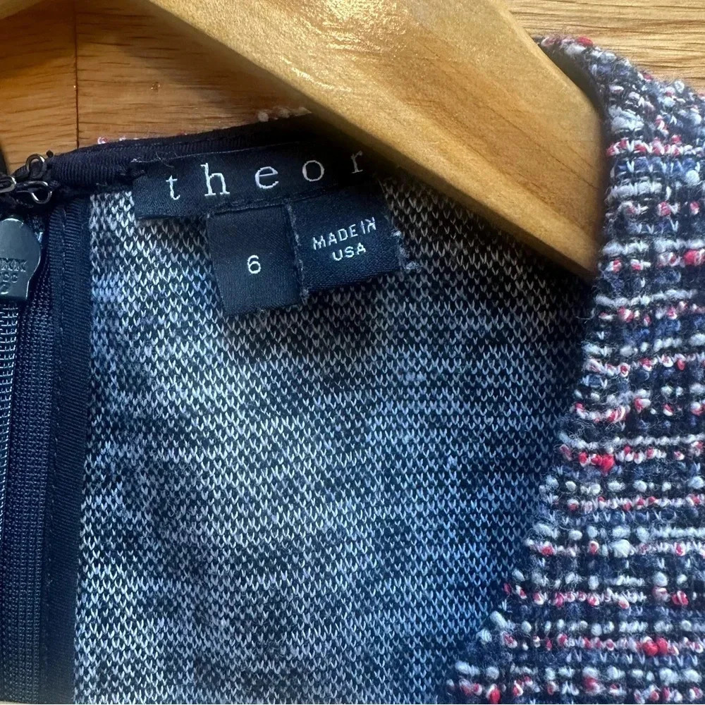 Theory Navy & Red Fit & Flare Sleeveless Tweed Dress - Picture 12 of 12